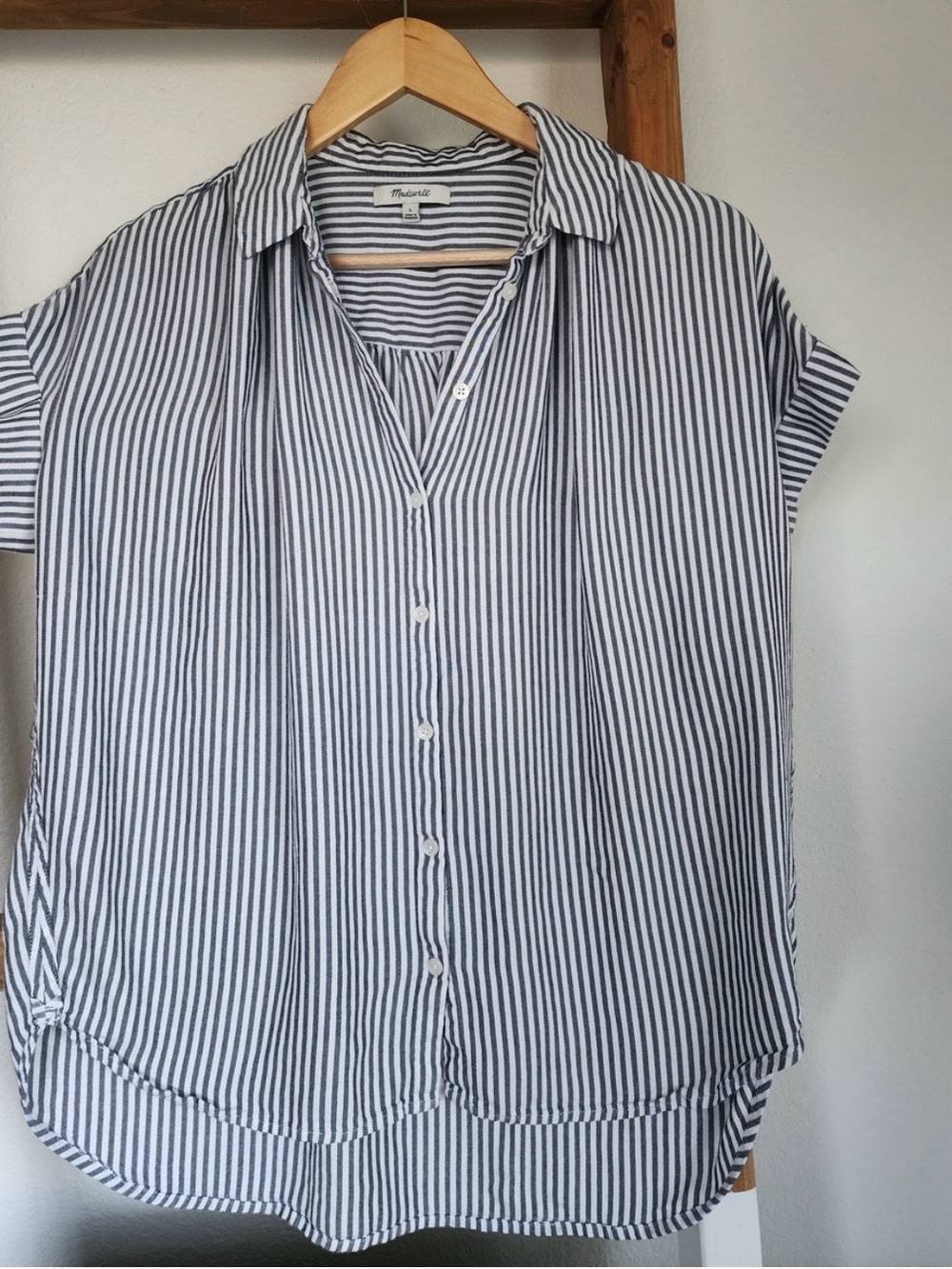 Madewell Central Shirt - Striped Short-Sleeve Button-Down Shirt - Navy/White